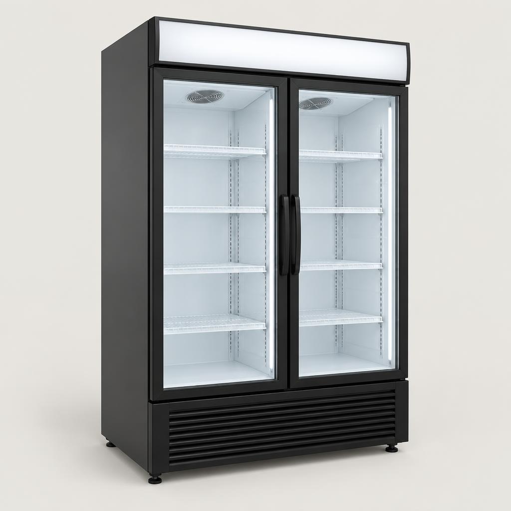 Upright display fridge 1000L, 2 glass doors
