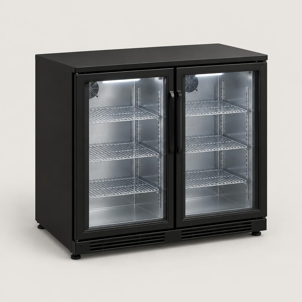 Bar fridge 198L, 2 glass doors, black