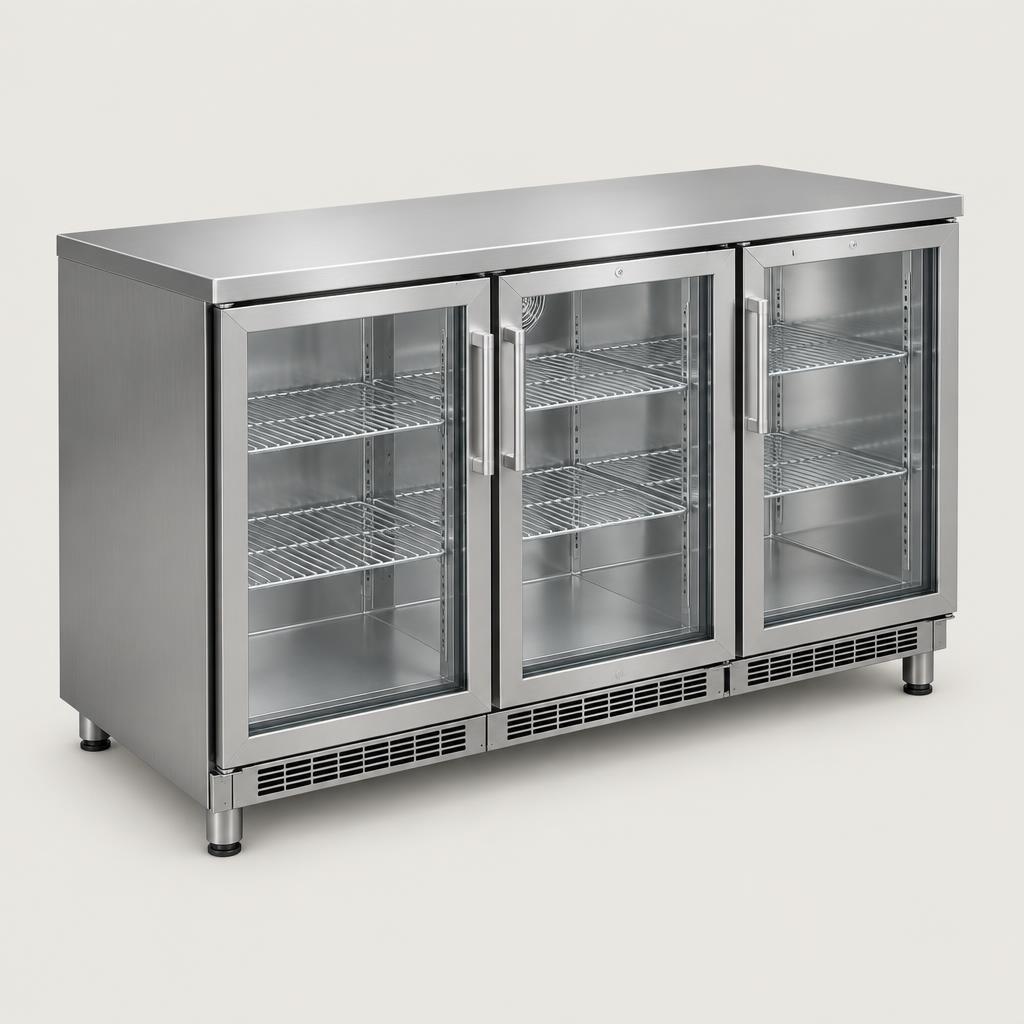 Bar fridge 320L, 3 doors, stainless steel
